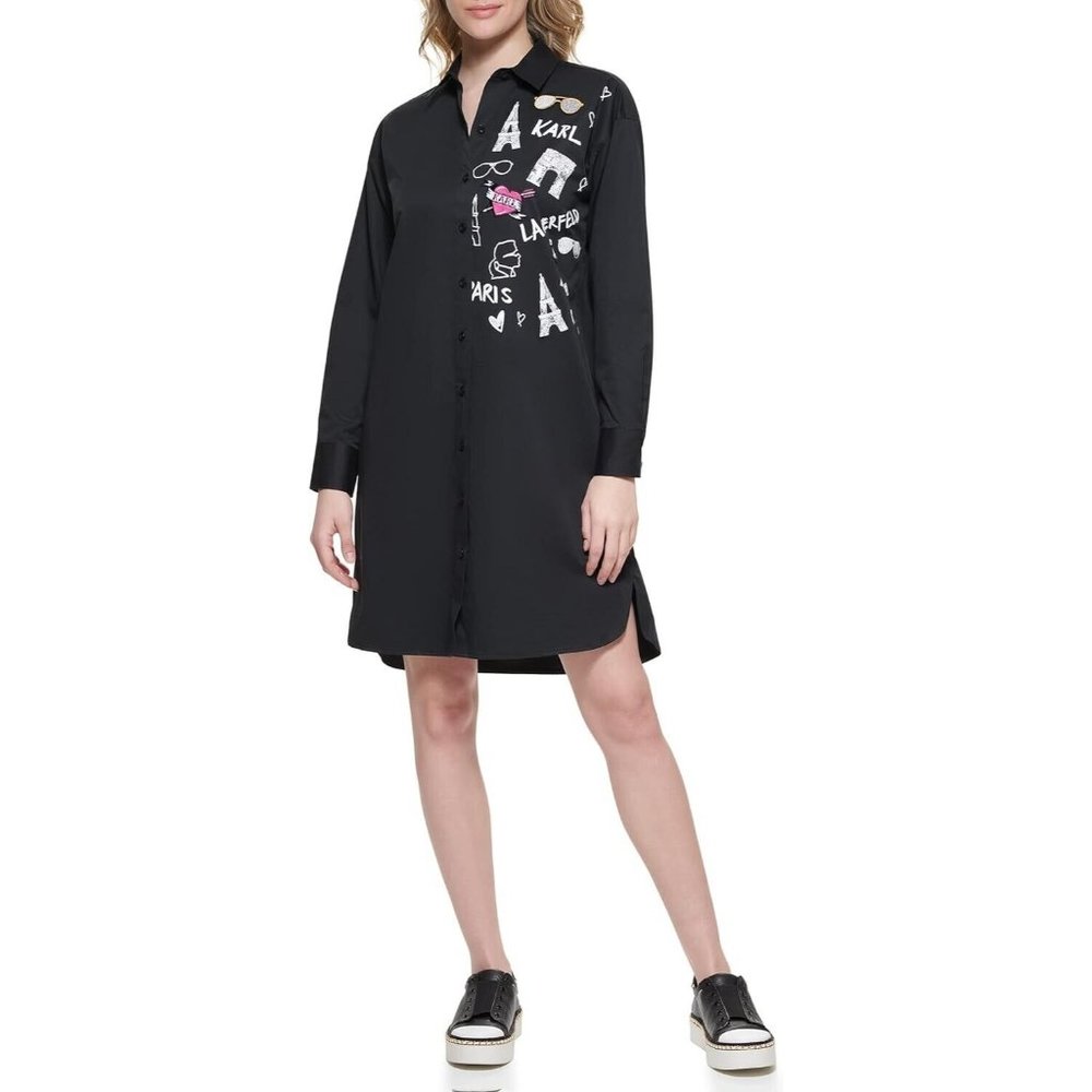 Karl Lagerfeld Paris Print and Patches Shirt / Dress Women's Size Medium - Picture 1 of 13
